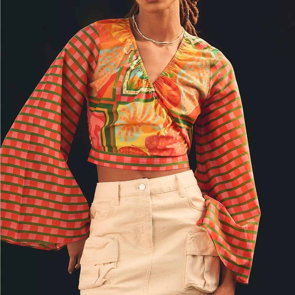 NWT Farm Rio x Anthropologie Bell-Sleeve Wrap Top